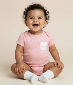 Body Infantil com Bolsinho Estampa de Gatinha - Tam RN a 18 meses