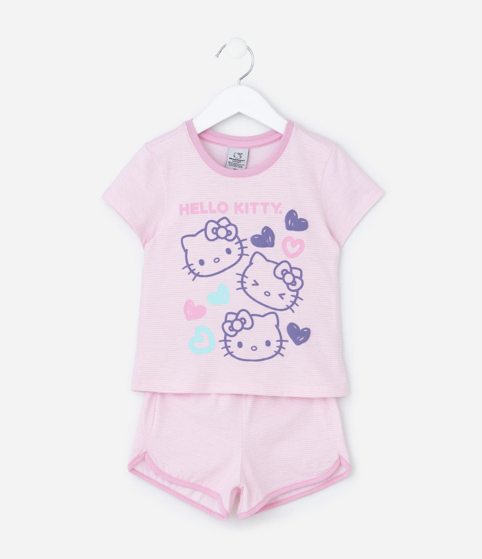Pijama Curto Infantil com Estampa Listrada Hello Kitty - Tam 2 a 6 Anos Rosa 1