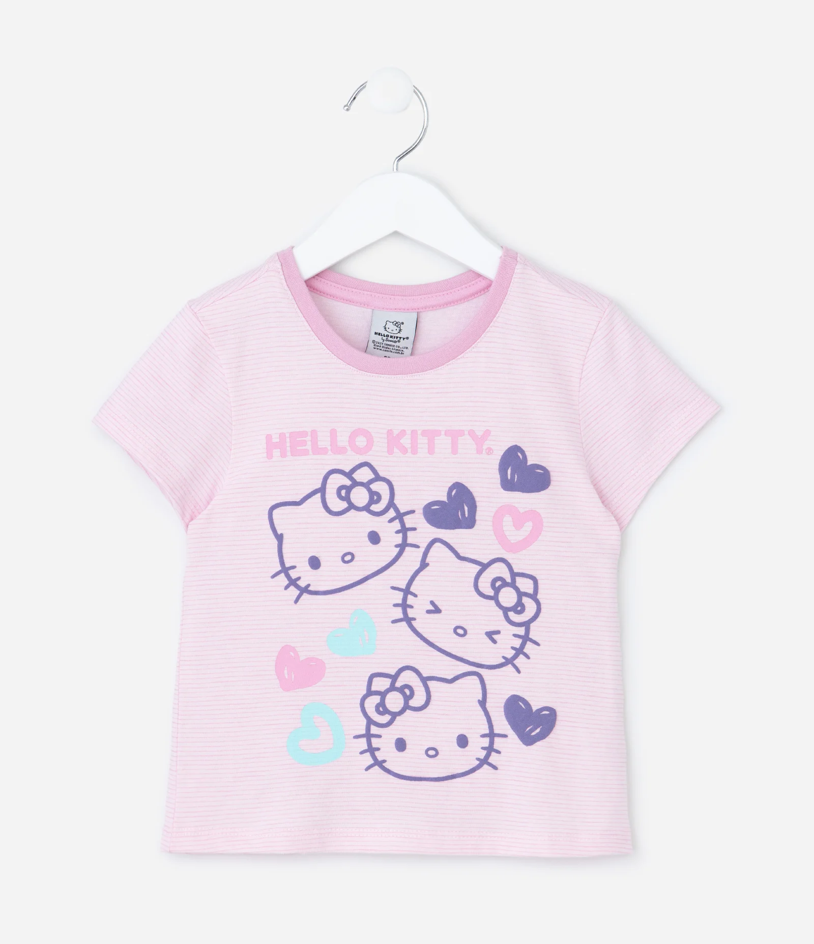 Pijama Curto Infantil com Estampa Listrada Hello Kitty - Tam 2 a 6 Anos Rosa 2
