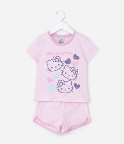 Pijama Curto Infantil com Estampa Listrada Hello Kitty - Tam 2 a 6 Anos