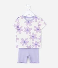 Pijama Curto Infantil com Estampa Floral - Tam 2 a 6 Anos