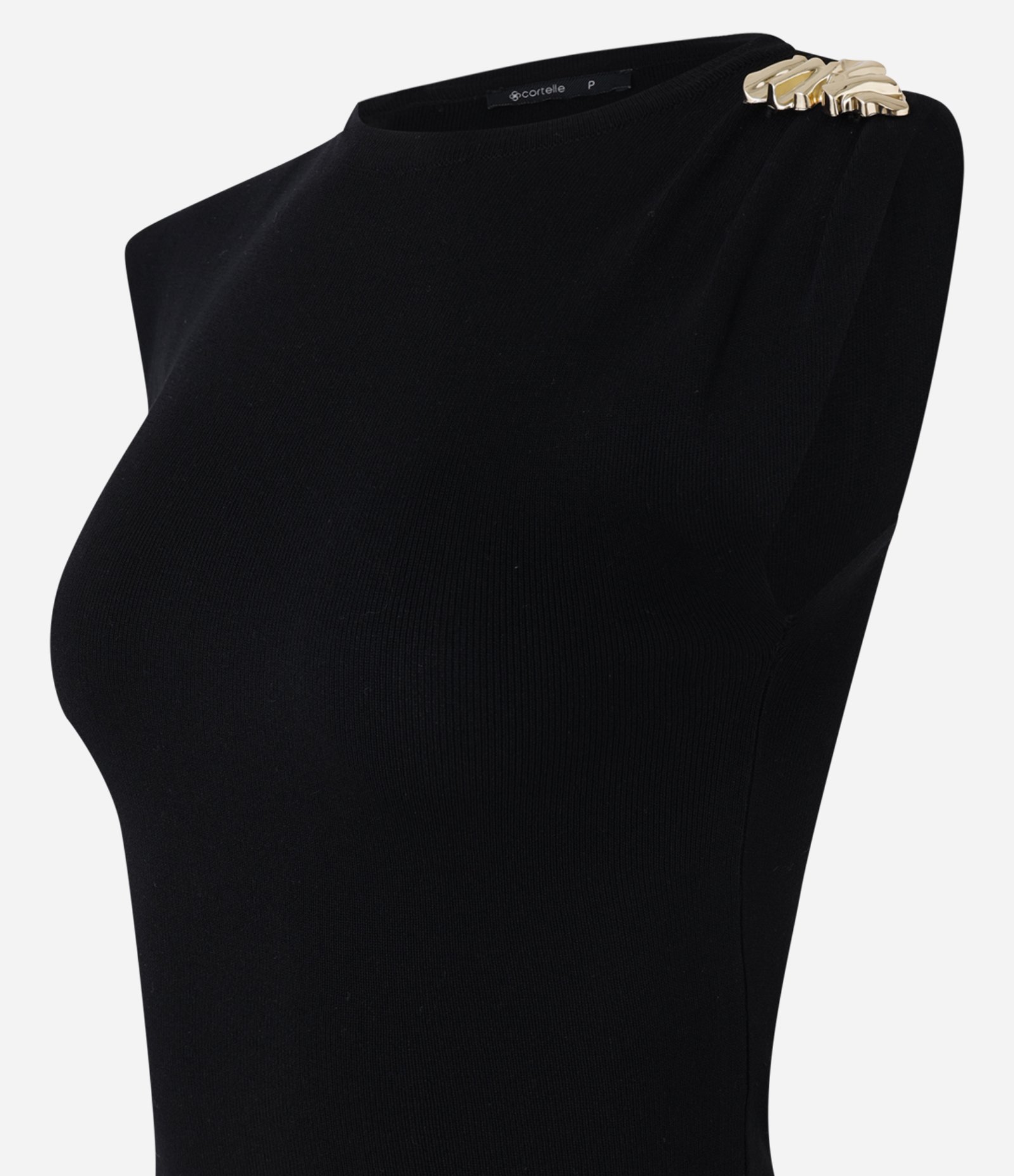 Blusa em Tricô com Ombreira e Aviamento Metalizado Preto 7