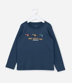 Camiseta Infantil com Bordado Carros de Corrida - Tam 1 a 6 Anos