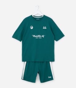 Pijama Infantil Esportivo com Lettering Manhattan City - Tam 8 a 16 Anos