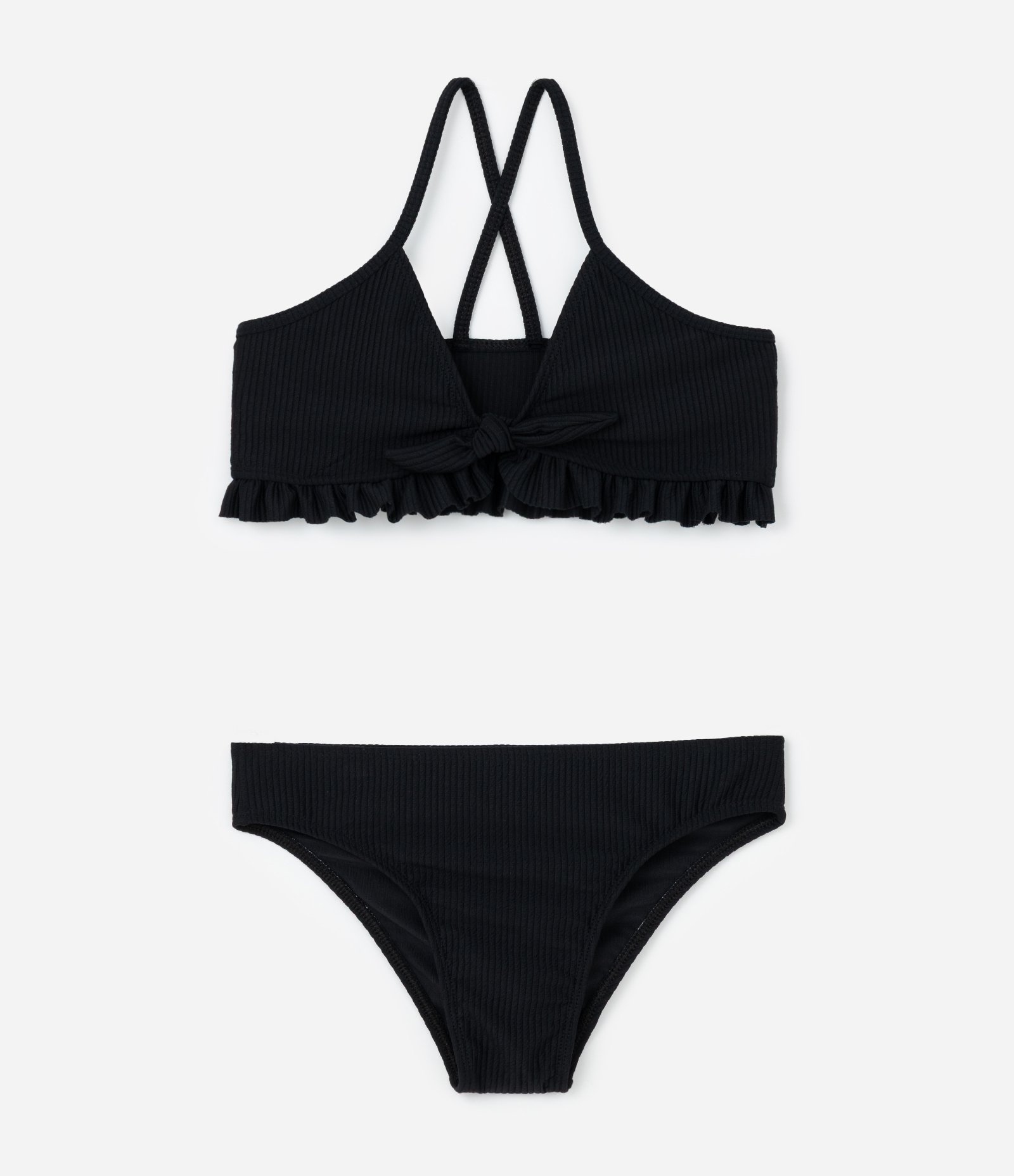 Biquini Infantil em Microfibra  com Tiras Cruzadas e Texturizado - Tam 5 a 14 Anos Preto 1