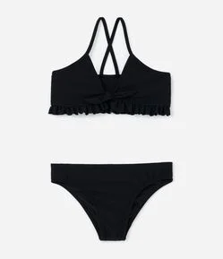 Biquini Infantil em Microfibra  com Tiras Cruzadas e Texturizado - Tam 5 a 14 Anos