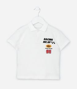 Camisa Infantil Polo com Estampa de Carro Racing - Tam 1 a 5/6 Anos