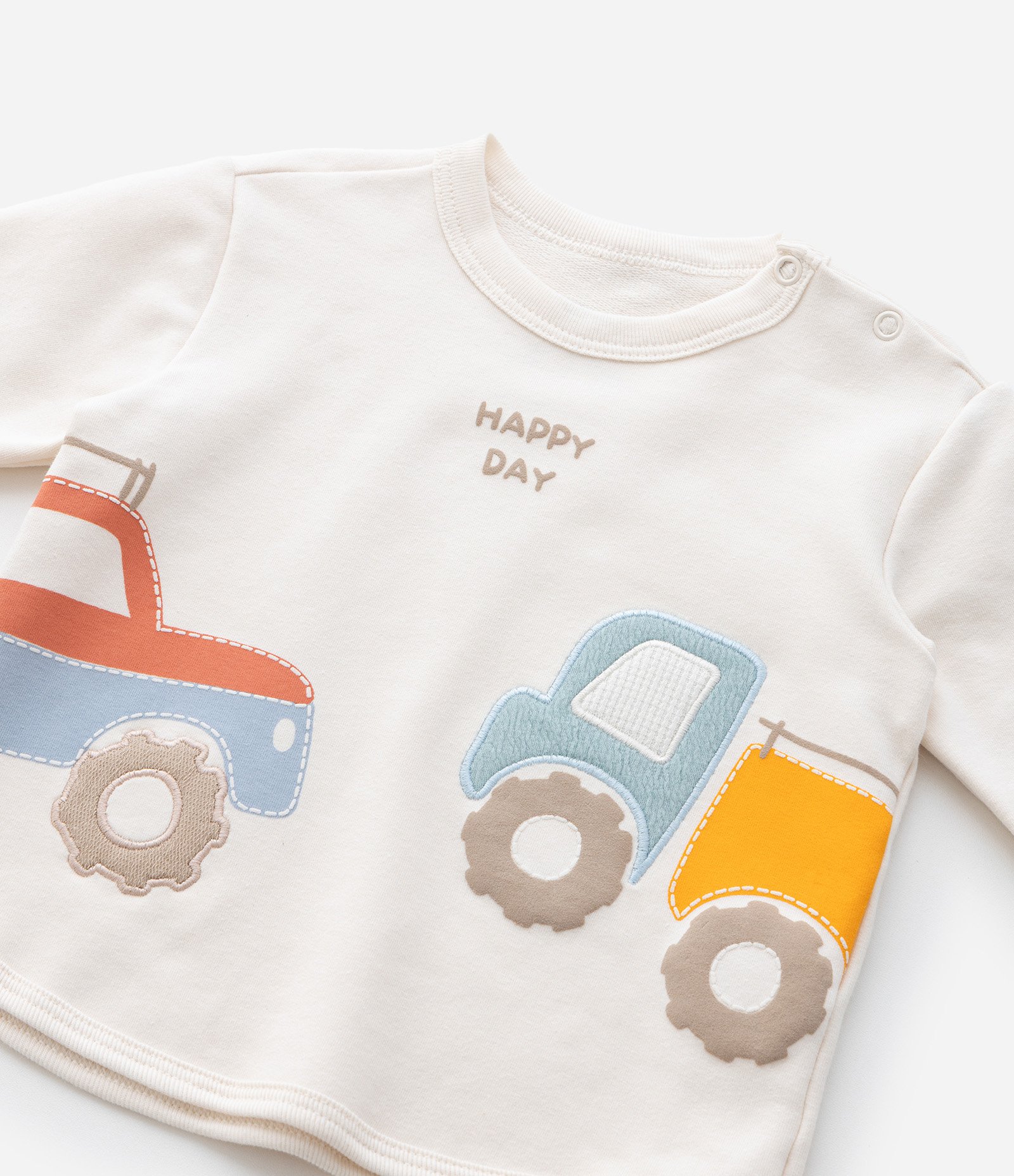 Conjunto Infantil com Estampa Carros Interativos  - Tam 0 a 18 meses Bege/Azul 13