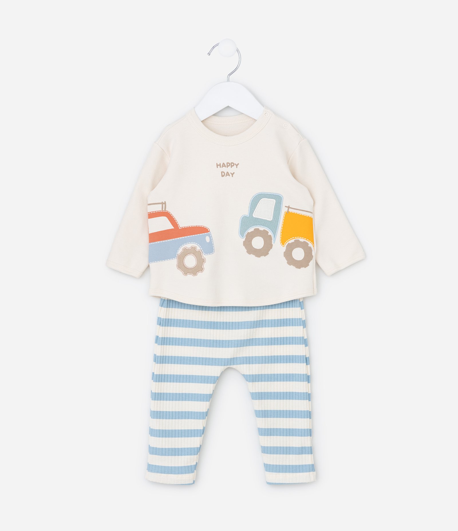 Conjunto Infantil com Estampa Carros Interativos  - Tam 0 a 18 meses Bege/Azul 3