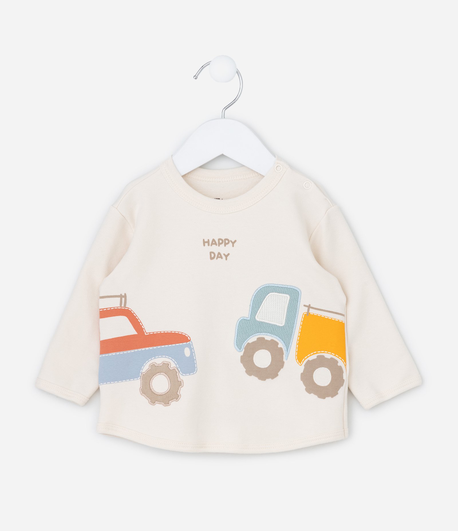 Conjunto Infantil com Estampa Carros Interativos  - Tam 0 a 18 meses Bege/Azul 4