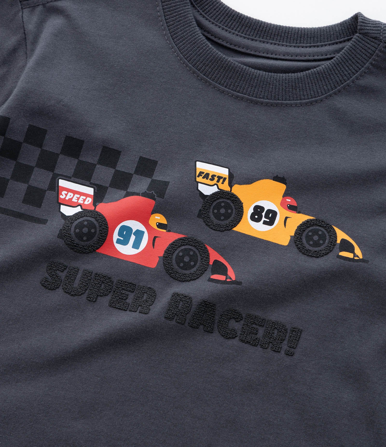 Camiseta Infantil com Estampa Carros de Corrida - Tam 1 a 6 Anos Cinza 4