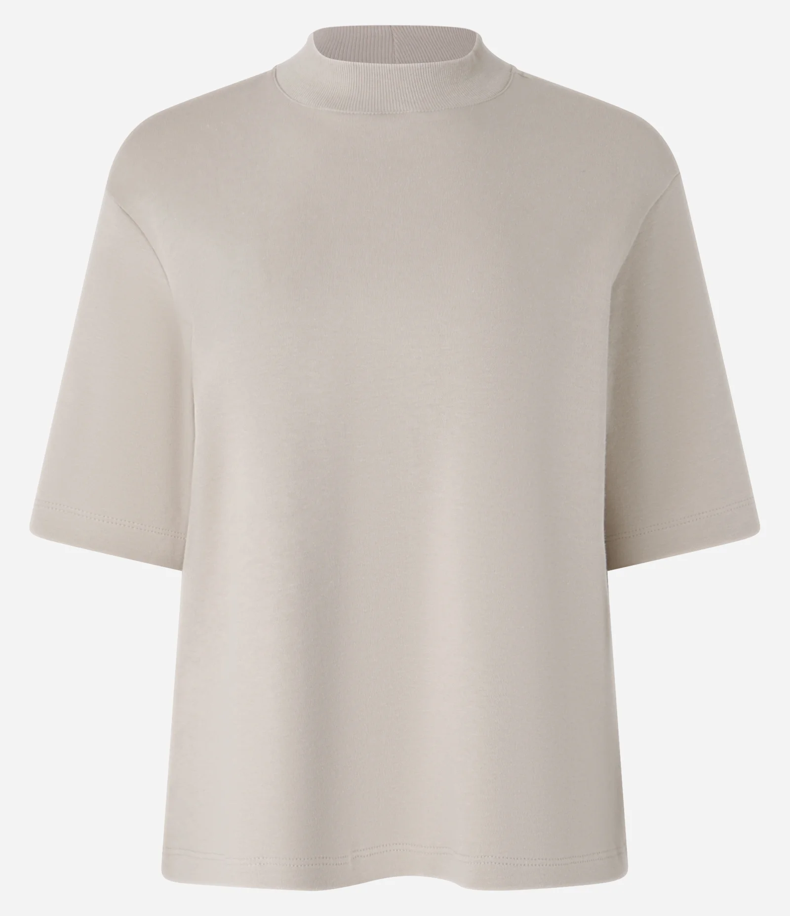 Camiseta em Ribana com Gola Redonda Bege 1