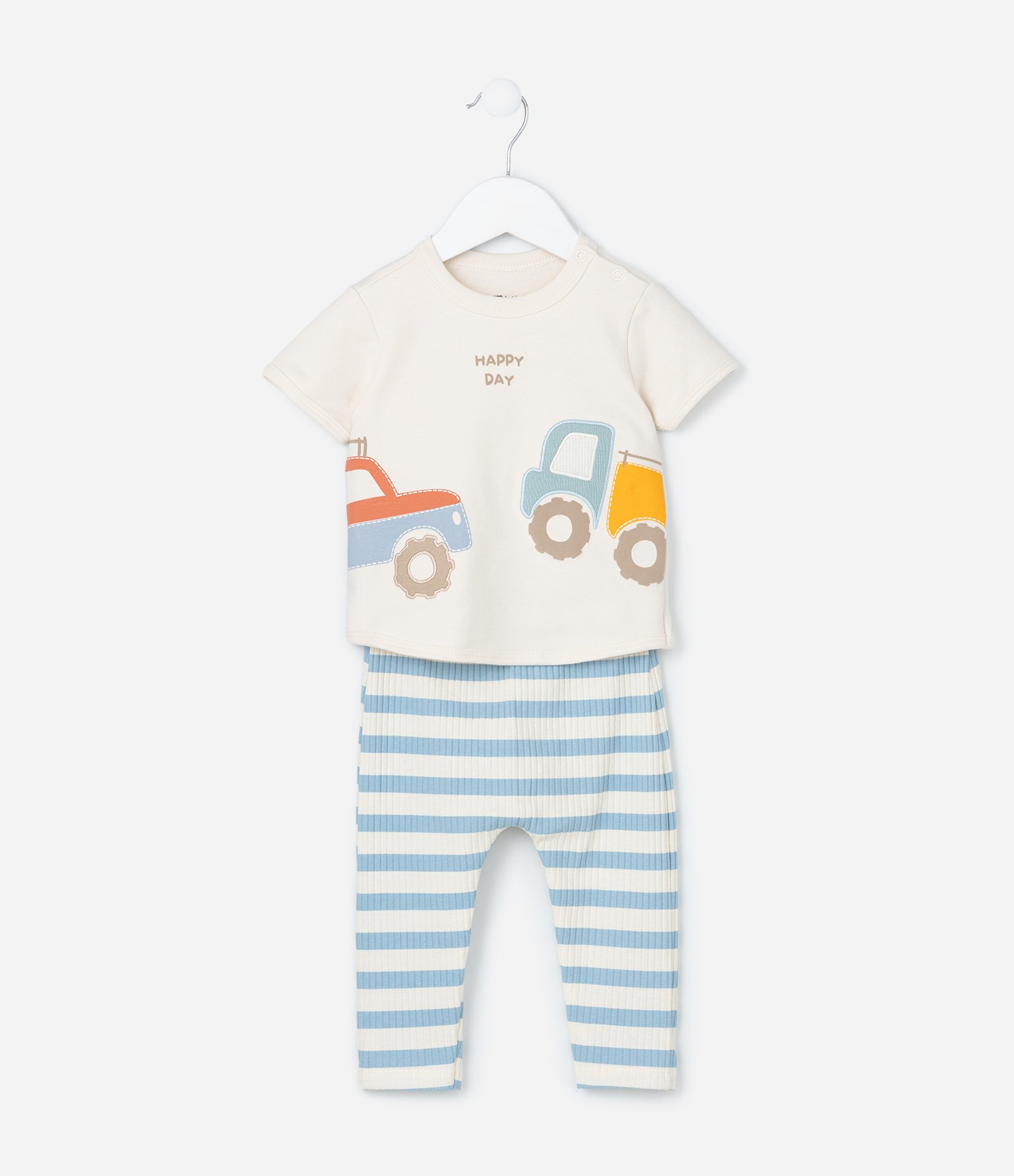 Conjunto Infantil em Moletinho com Estampa de Carrinhos e Listras - Tam 0 a 18 meses Off White 2