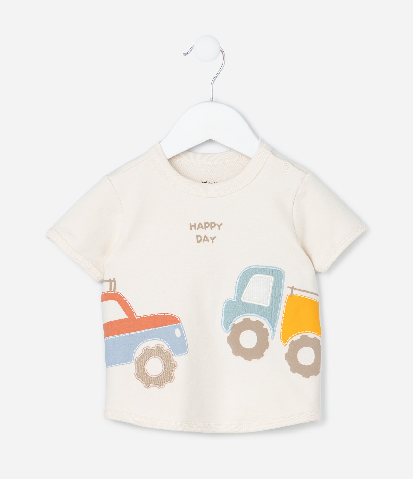 Conjunto Infantil em Moletinho com Estampa de Carrinhos e Listras - Tam 0 a 18 meses Off White 3