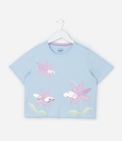 Blusa Infantil com Bordado de Flores em Paetês - Tam 5 a 14 Anos