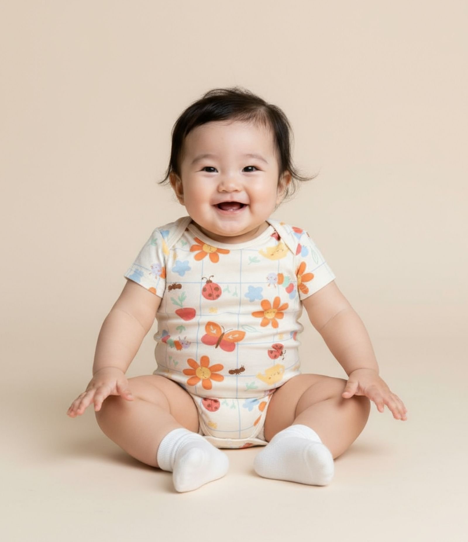 Body Infantil com Estampa Bichinhos e Florzinhas - Tam RN a 18 meses Bege 1