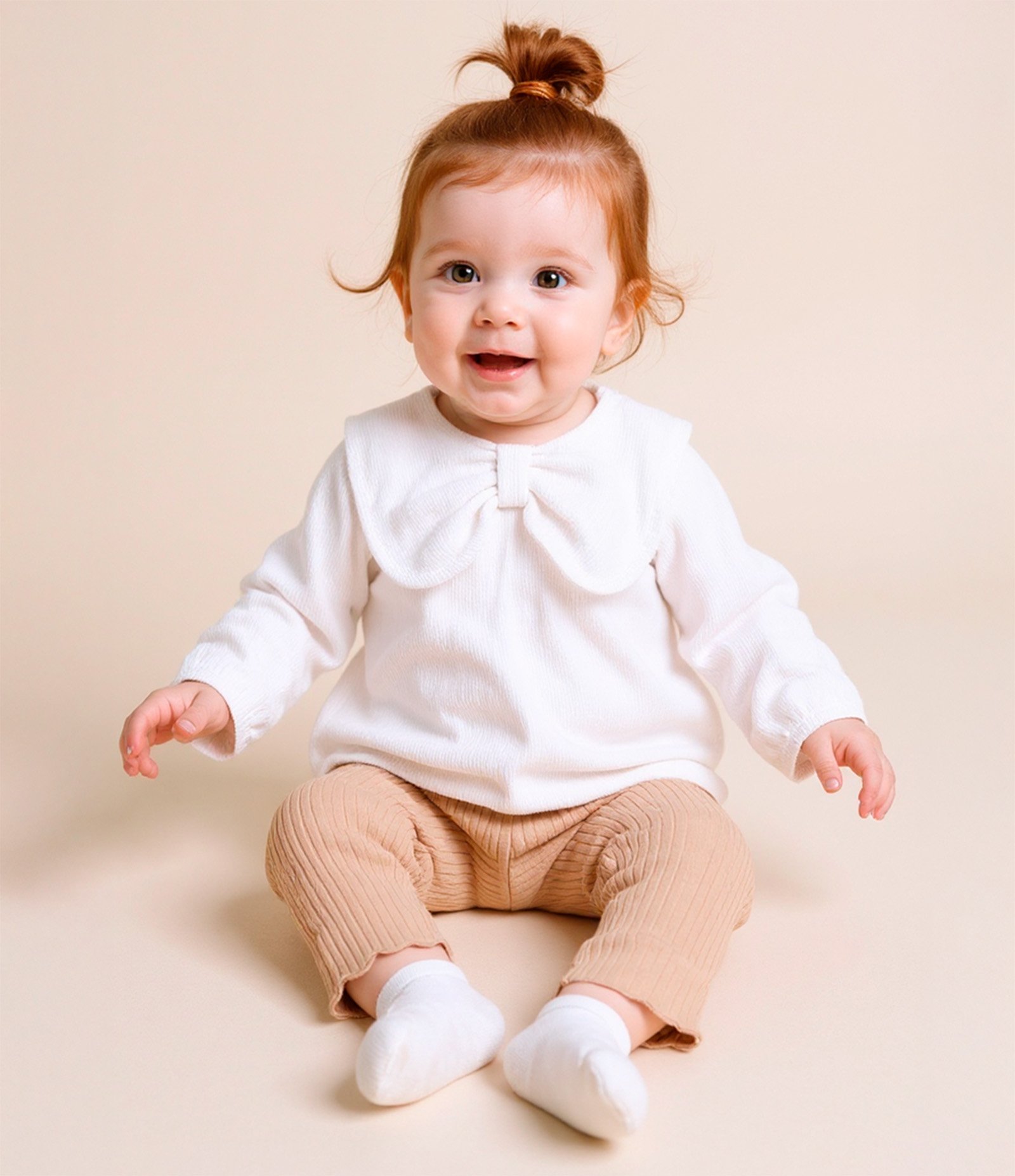 Conjunto Infantil Texturizado com Gola Laço - Tam Meia 0 a 18 meses Branco/Bege 2