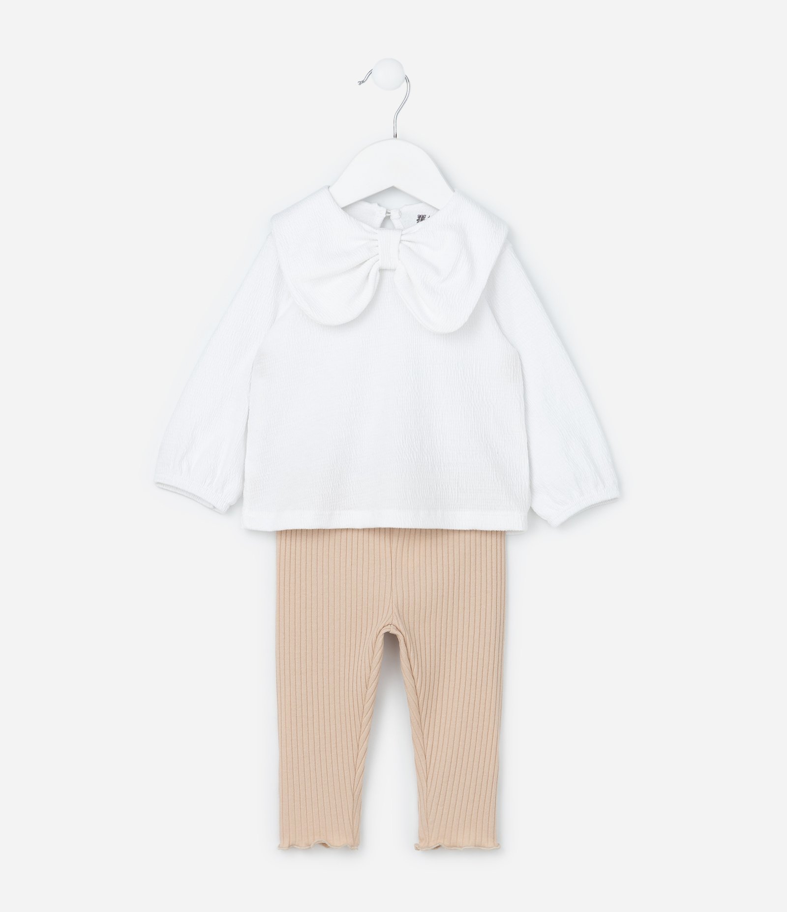 Conjunto Infantil Texturizado com Gola Laço - Tam Meia 0 a 18 meses Branco/Bege 3