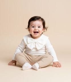 Conjunto Infantil Texturizado com Gola Laço - Tam Meia 0 a 18 meses