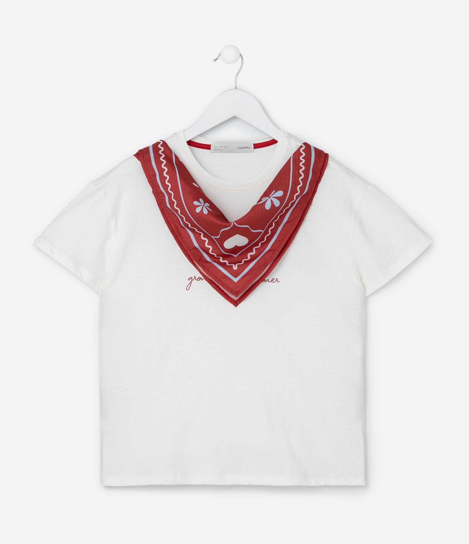 Camiseta Infantil com Lettering e Lenço - Tam 5 a 14 Anos Branco 1