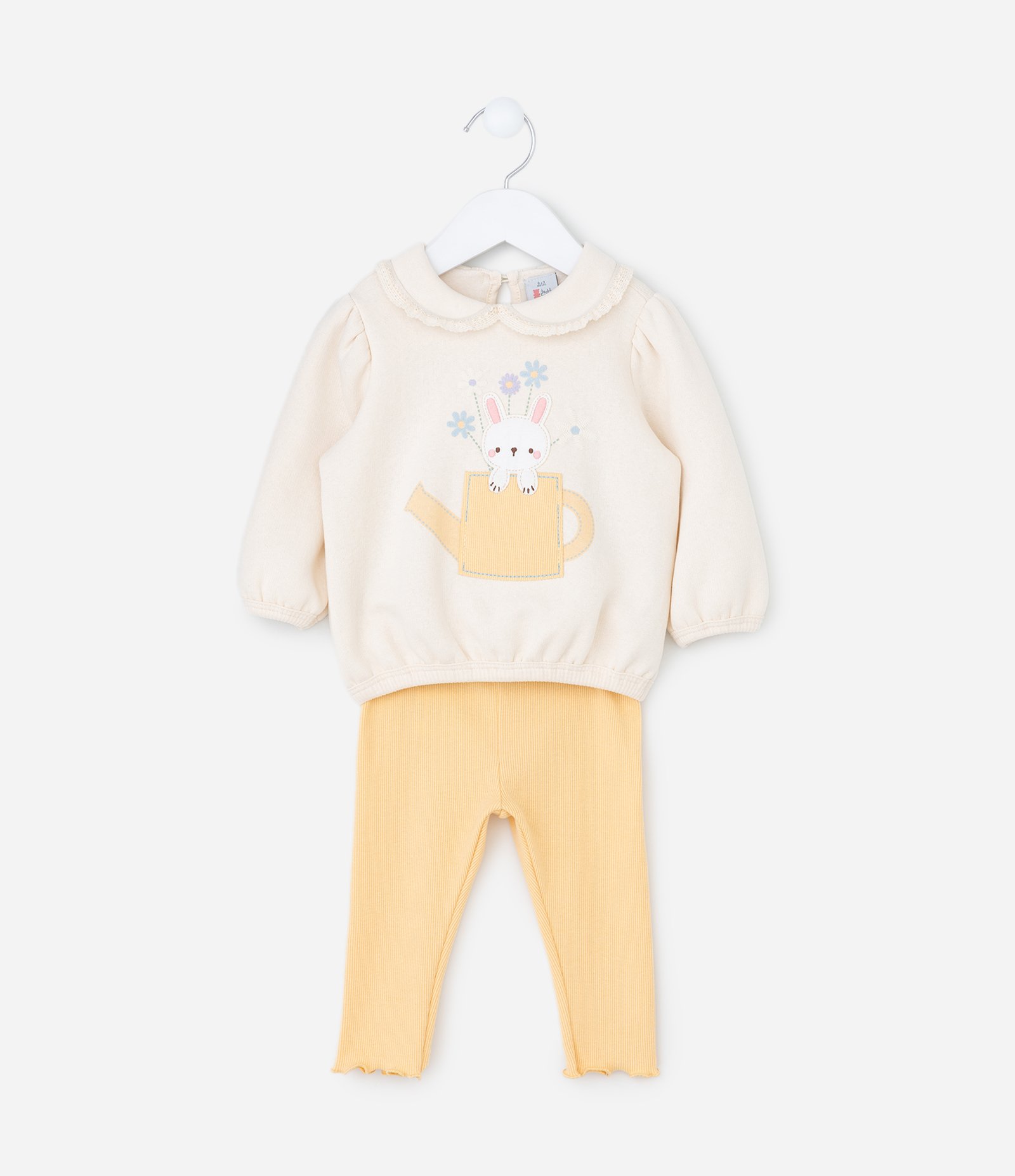 Conjunto Infantil em Moletom com Estampa de Coelhinho - Tam 0 a 18 Meses Laranja/Bege 2