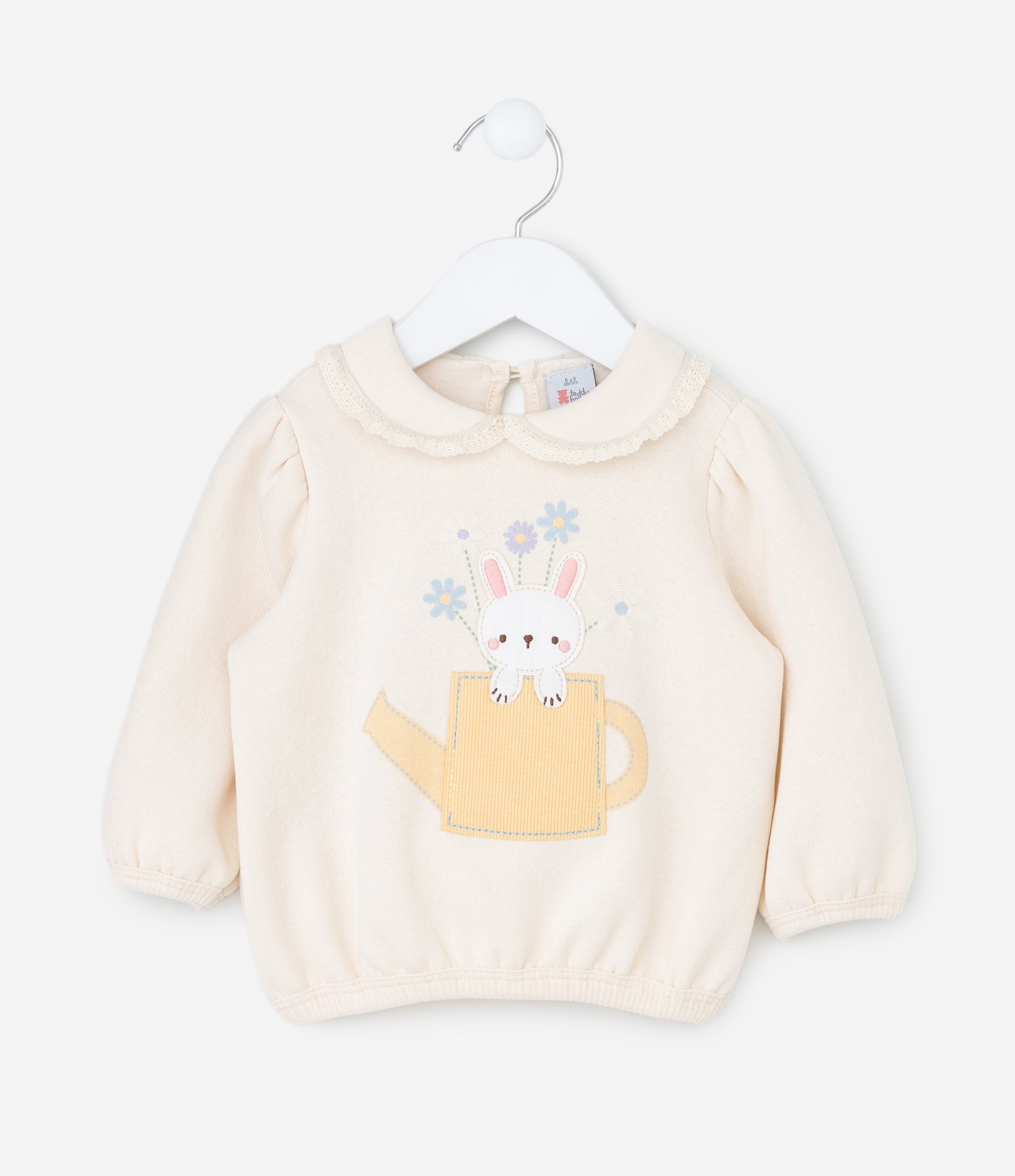 Conjunto Infantil em Moletom com Estampa de Coelhinho - Tam 0 a 18 Meses Laranja/Bege 3