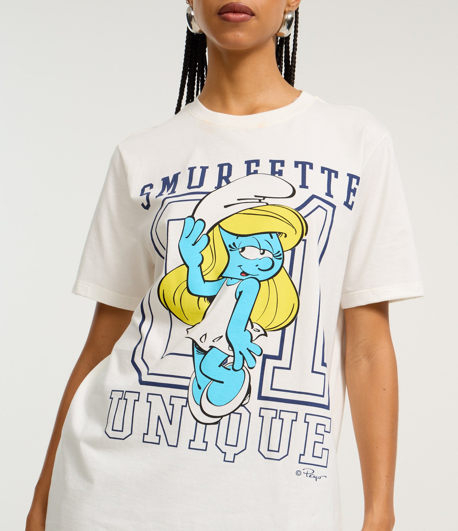 Camiseta Alongada em Algodão com Estampa Smurfette Esportiva Branco 3