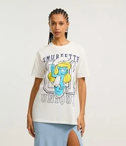 Camiseta Alongada em Algodão com Estampa Smurfette Esportiva