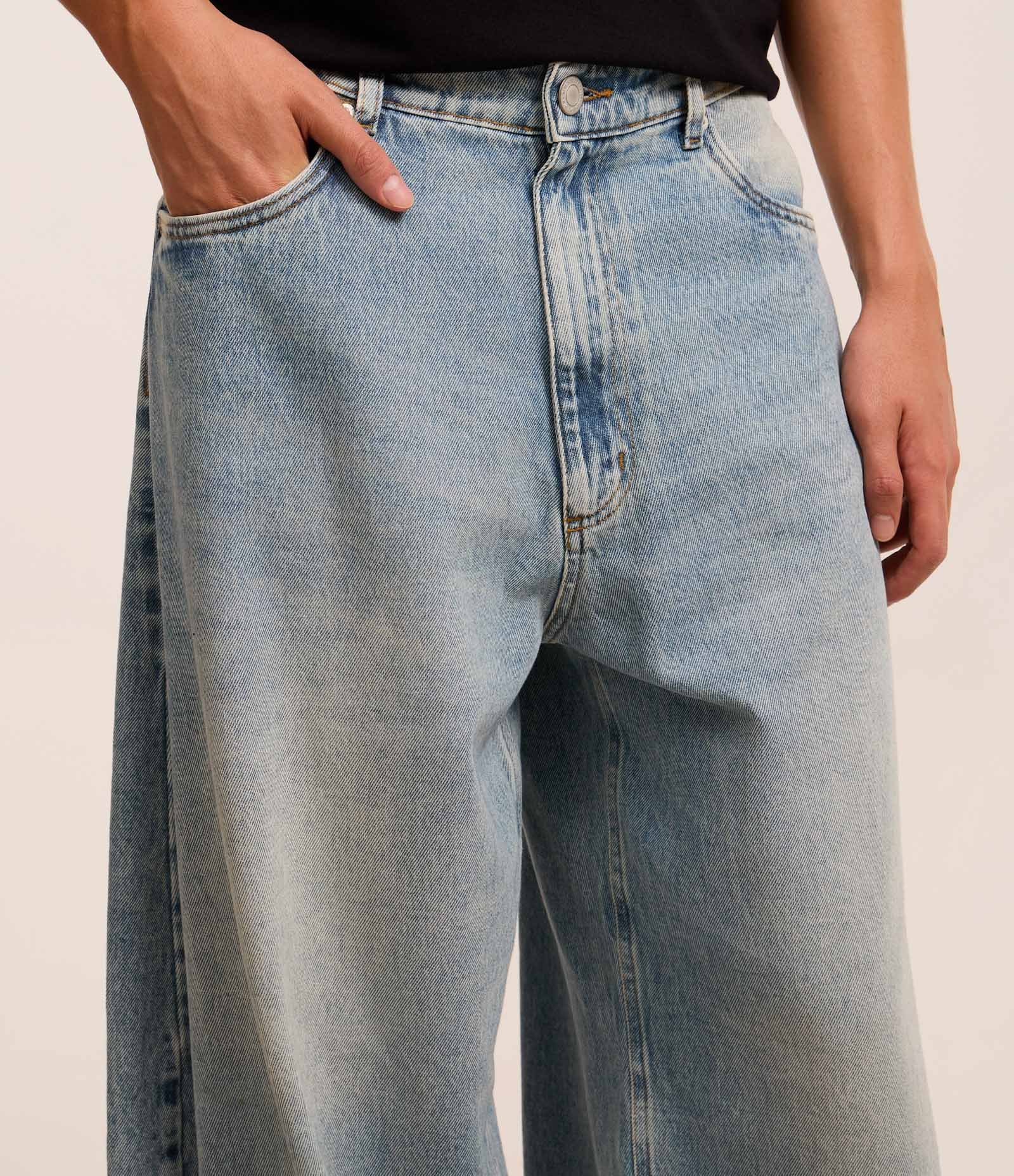 Calça Barrel em Jeans com Bolsos Azul 3