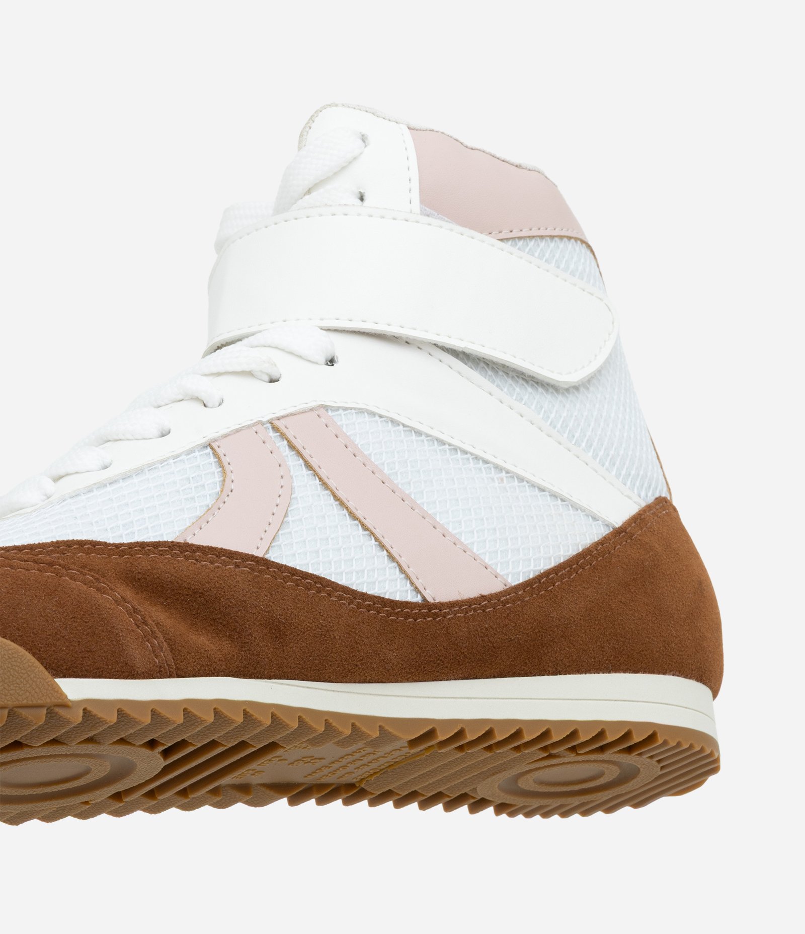 Tênis Esportivo Botinha com Recortes Contrastantes Bege/Marrom/Azul 3