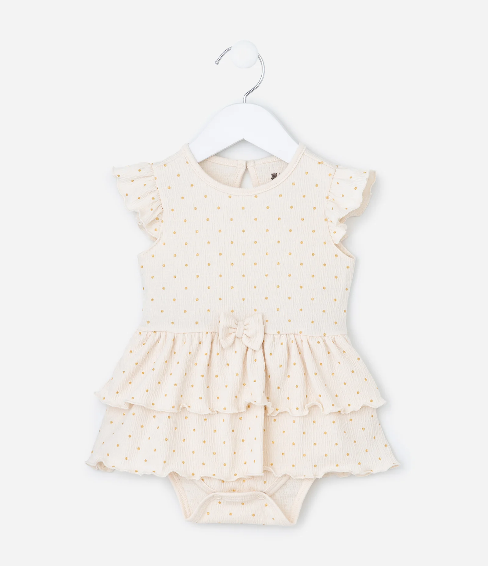 Vestido Body Infantil com Textura e Estampa Poá - Tam 0 a 18 meses Bege 1