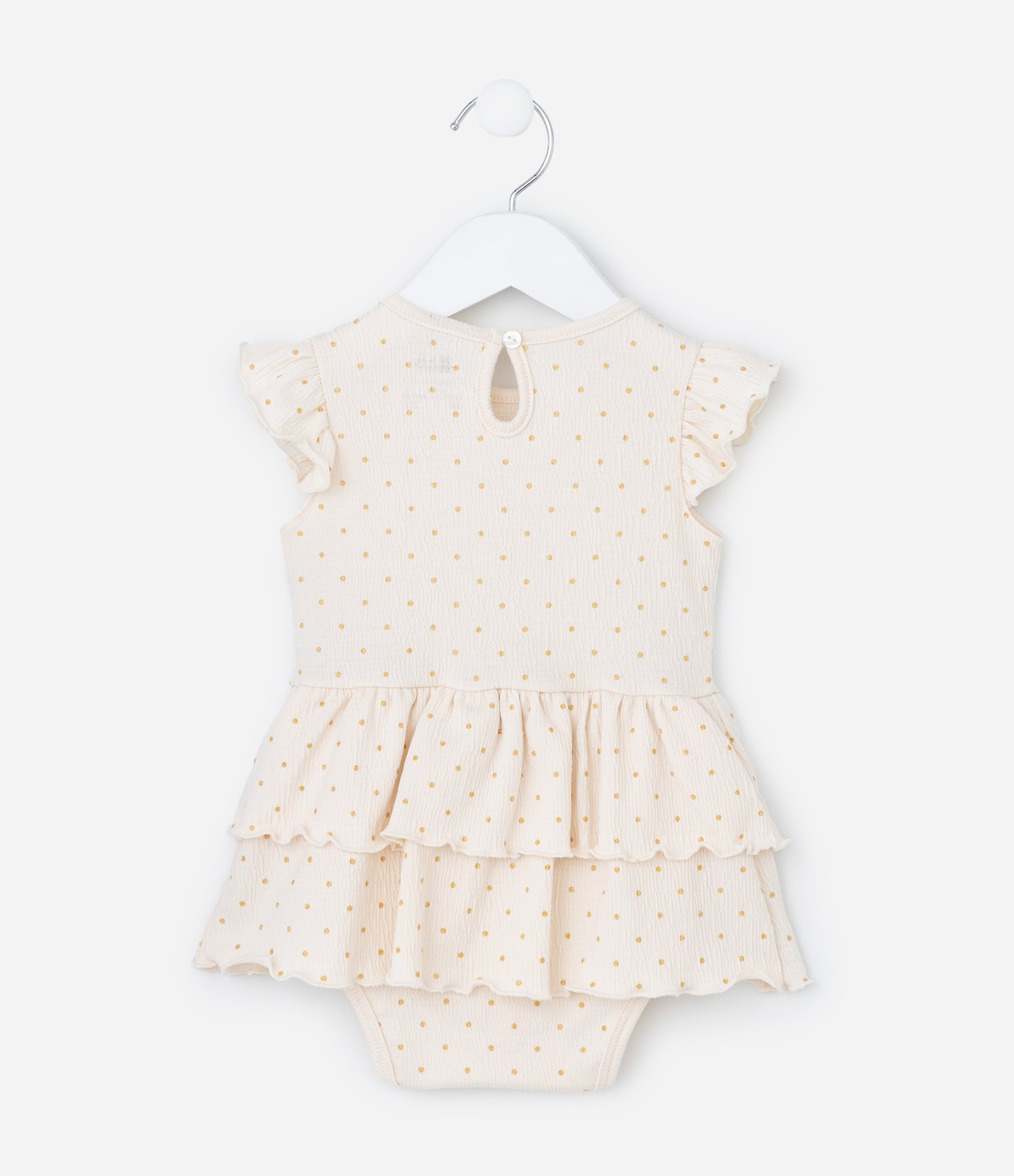 Vestido Body Infantil com Textura e Estampa Poá - Tam 0 a 18 meses Bege 2