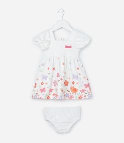 Vestido Infantil Texturizado com Estampa Floral - Tam 0 a 18 meses