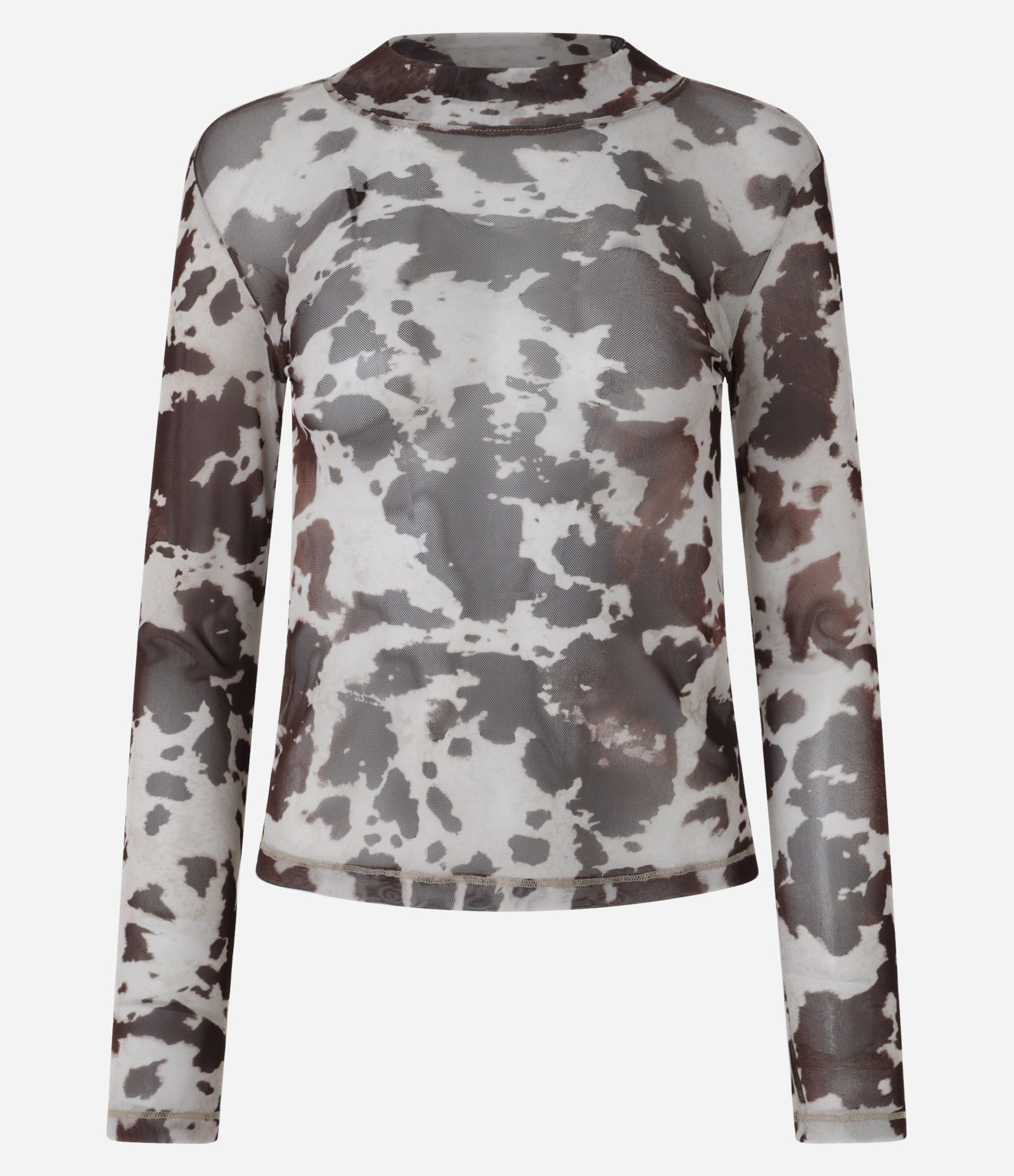 Blusa em Tule Animal Print Vaca com Golinha Alta Marrom 1