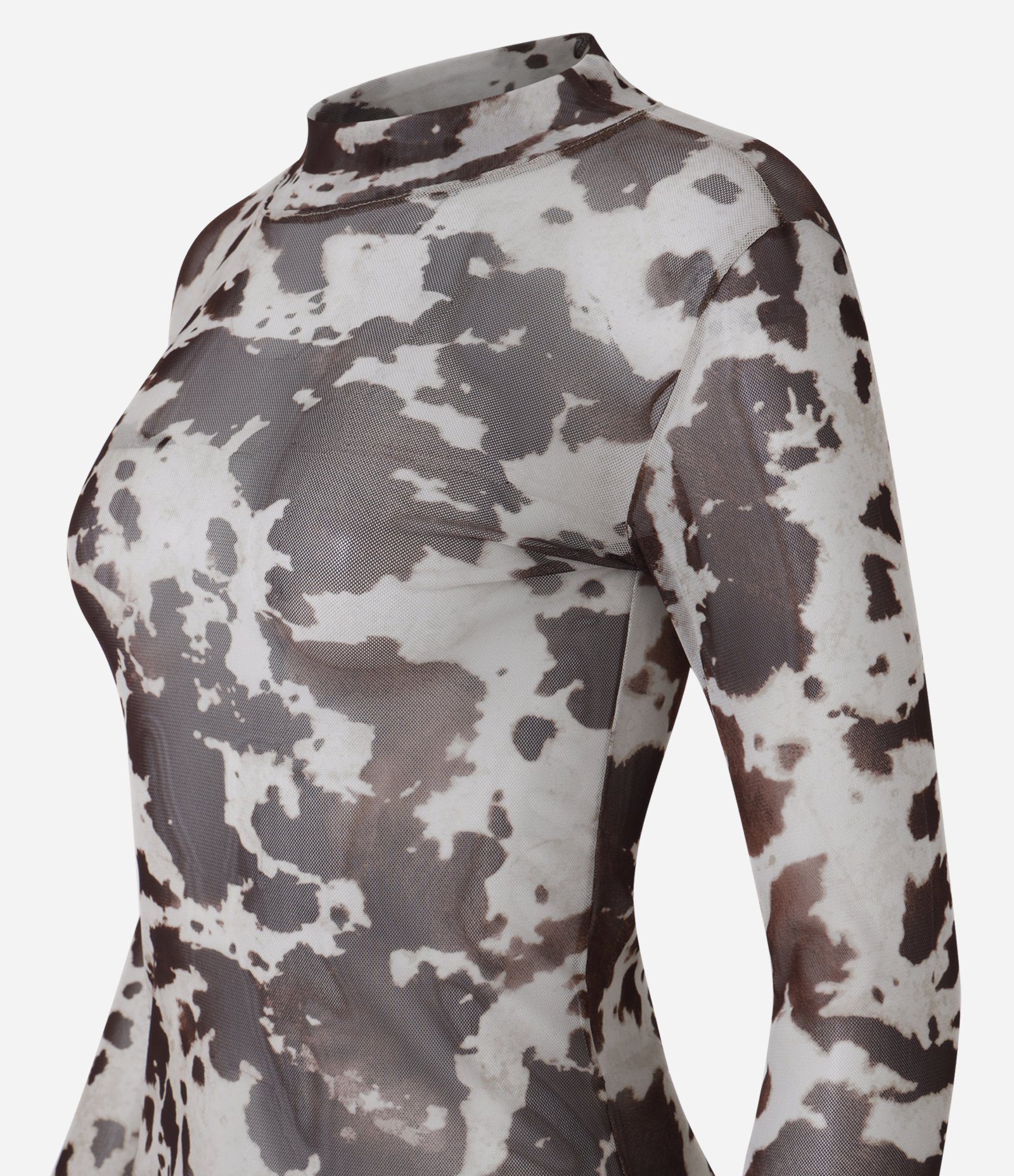 Blusa em Tule Animal Print Vaca com Golinha Alta Marrom 2