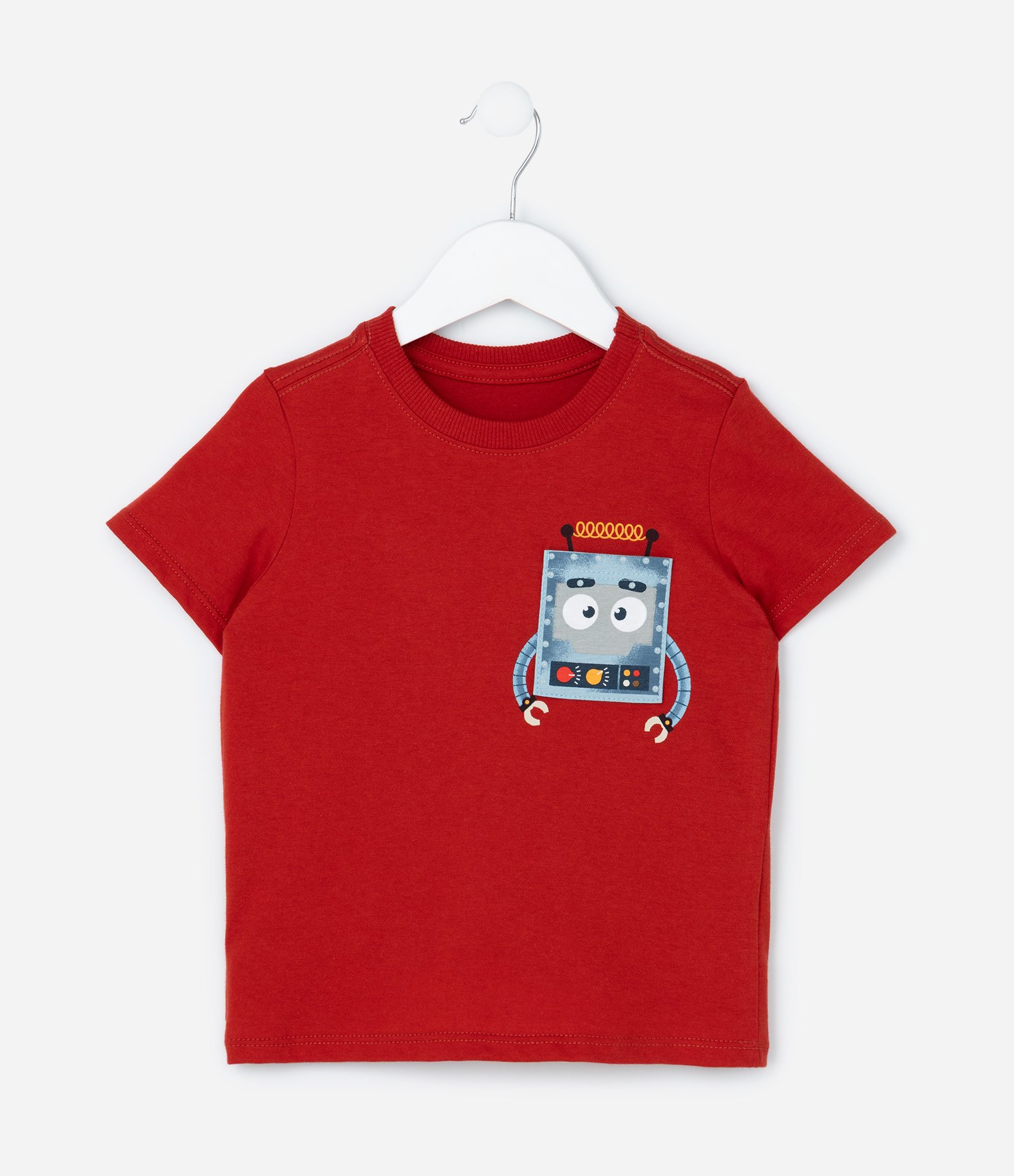 Camiseta Infantil com Bolsinho Estampa Robô - Tam 1 a 6 Anos Vermelho 2