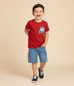 Camiseta Infantil com Bolsinho Estampa Robô - Tam 1 a 6 Anos