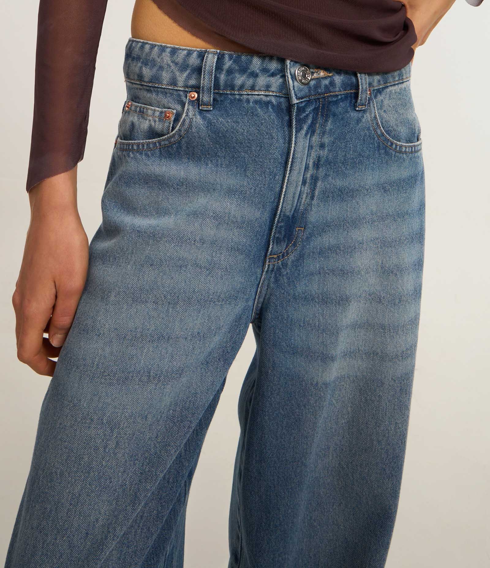 Calça Baggy em Jeans Azul 4