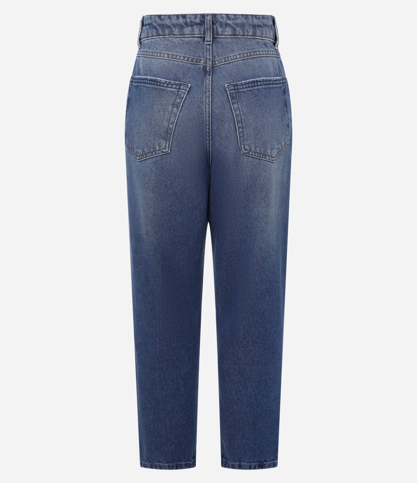 Calça Mom Jeans com Cintura Alta e Lencinho no Passante Azul Escuro 2