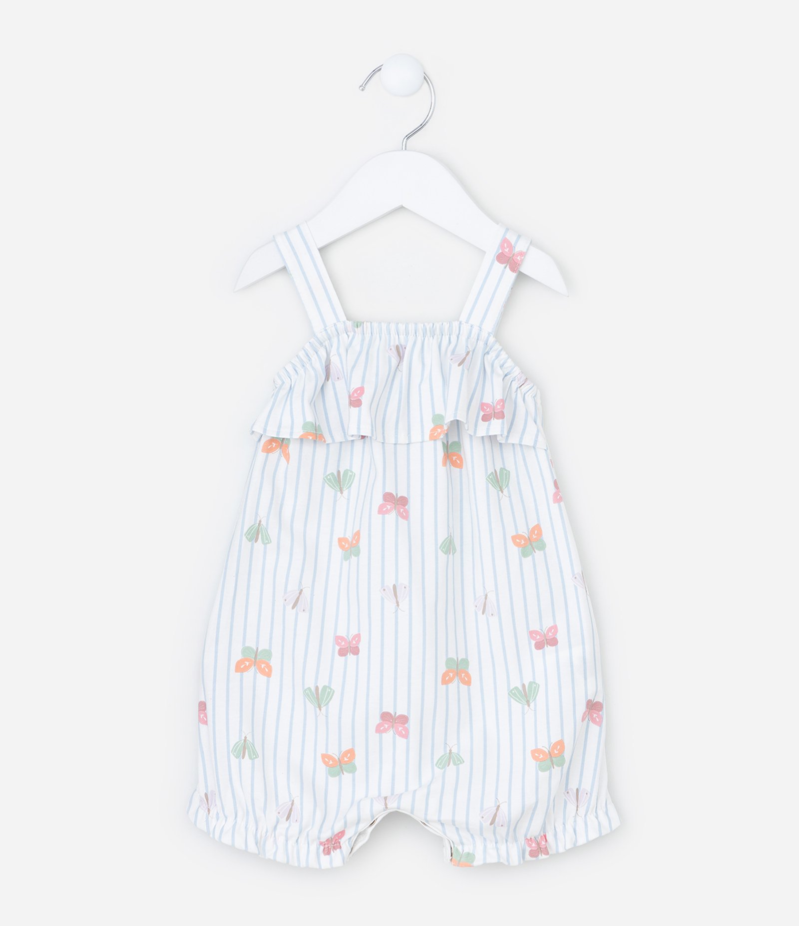 Macaquinho Infantil com Babado e Listras - Tam 0 a 18 meses Branco 1