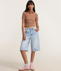 Blusa em Ribana com Listras e Gola Polo