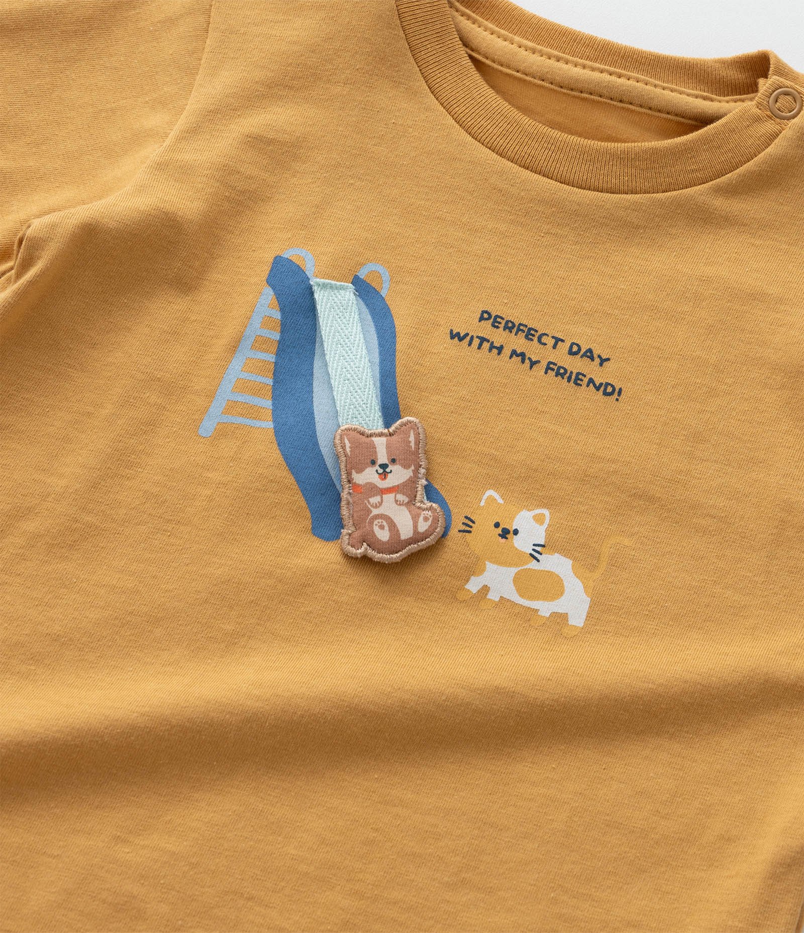 Conjunto Infantil com Estampa Cachorros no Escorregador - Tam 0 a 18 meses Amarelo 10