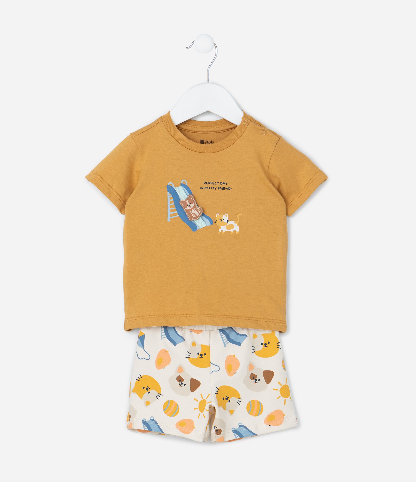 Conjunto Infantil com Estampa Cachorros no Escorregador - Tam 0 a 18 meses Amarelo 1