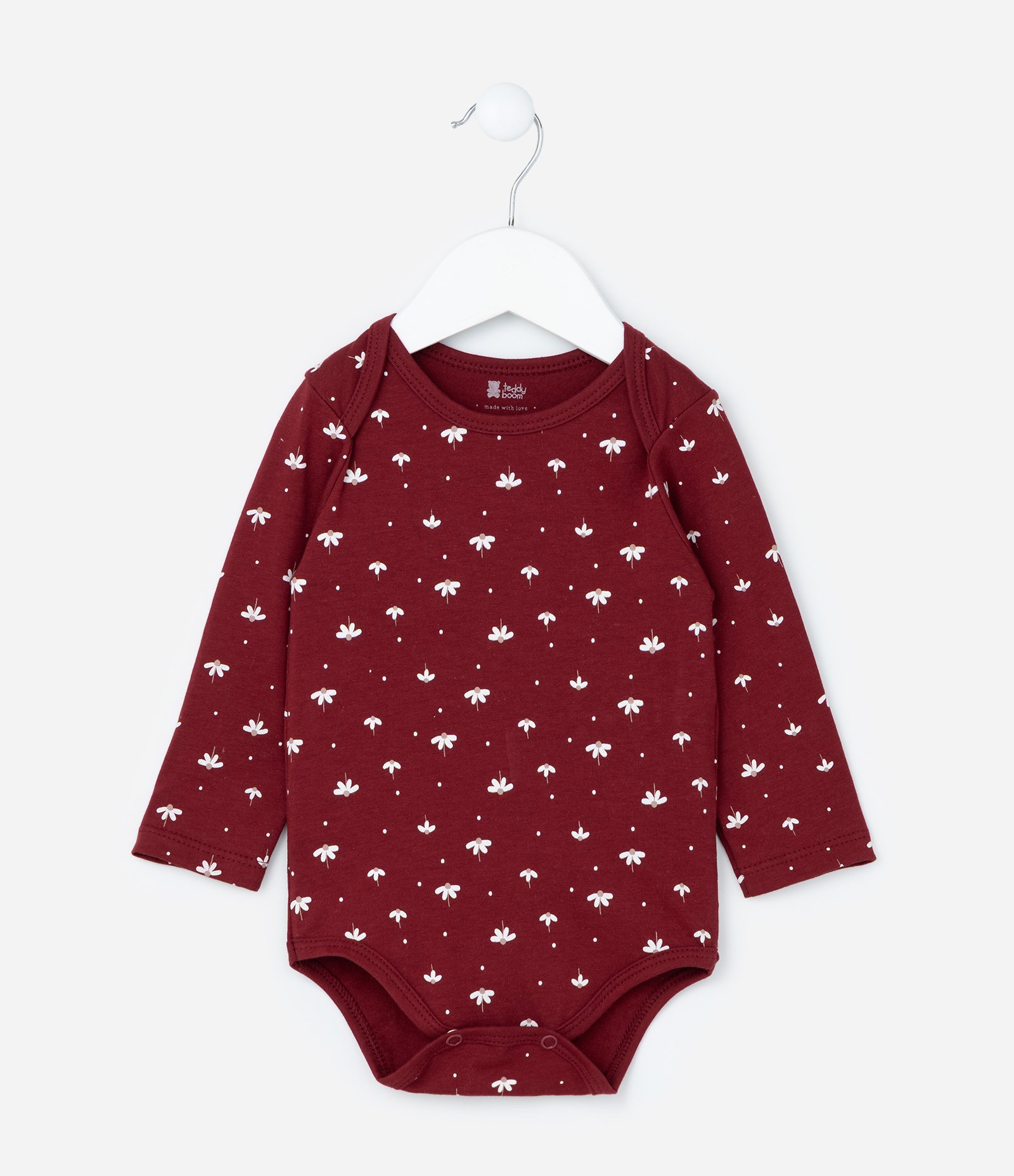 Body Infantil em Ribana com Estampa Floral - Tam RN a 18 meses Vermelho 1