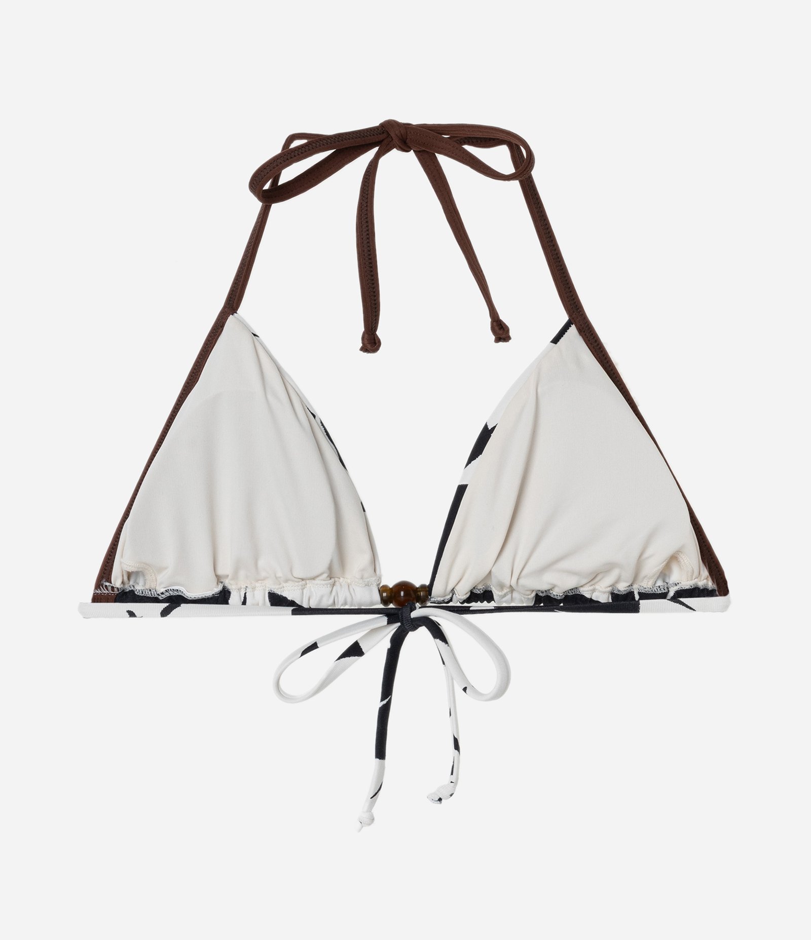 Biquíni Top Cortininha com Estampa Floral e Aviamento de Madeira Preto 6