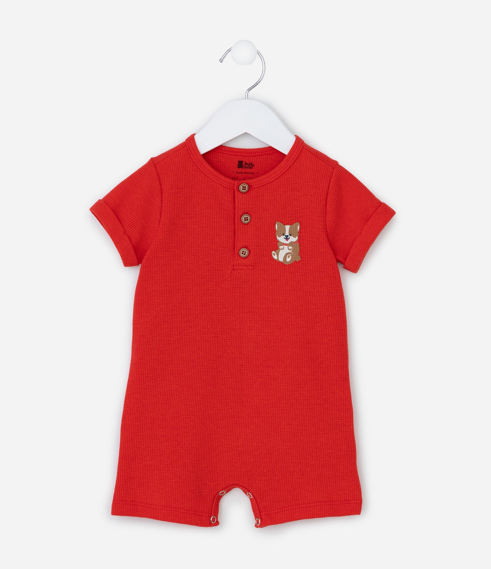 Macaquinho Infantil Texturizado com Estampa Cachorrinho - Tam 0 a 18 meses Vermelho 1