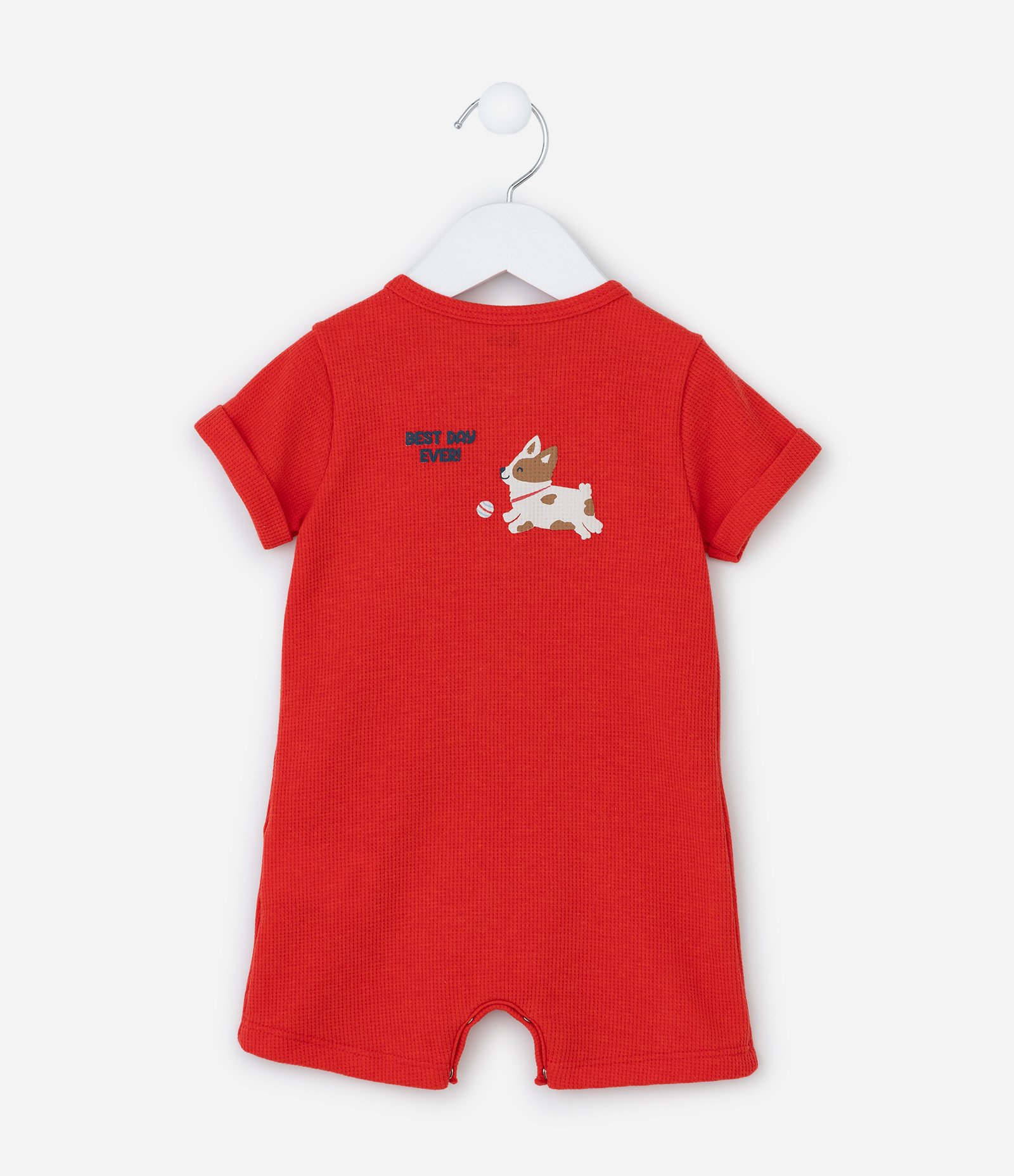 Macaquinho Infantil Texturizado com Estampa Cachorrinho - Tam 0 a 18 meses Vermelho 2