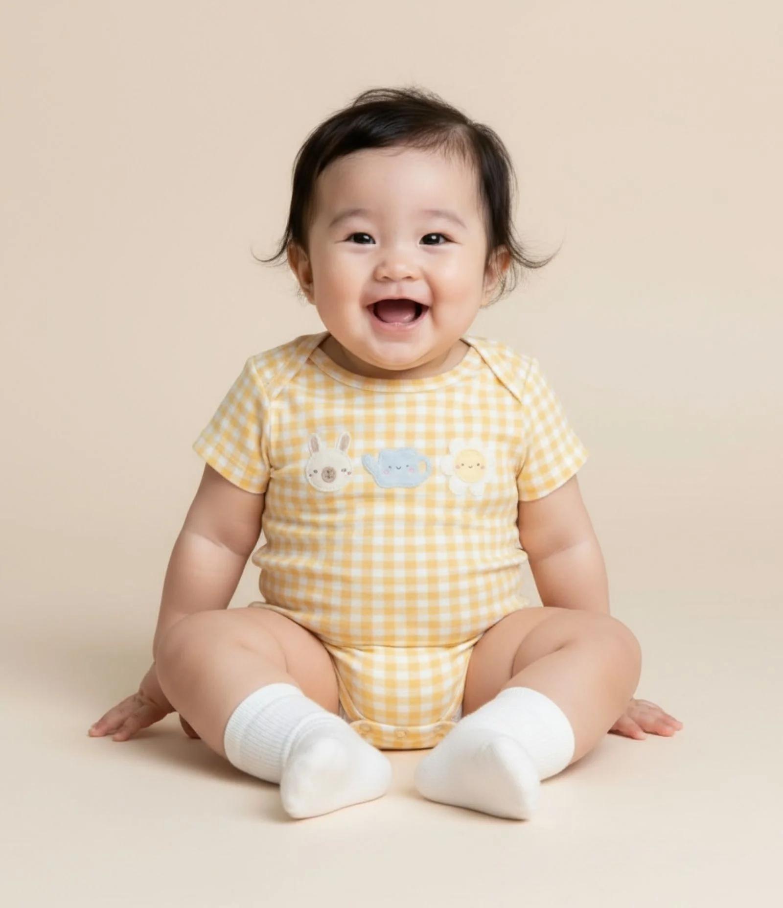 Body Infantil com Estampa Bichinhos Xadrez - Tam RN a 18 meses Amarelo 2