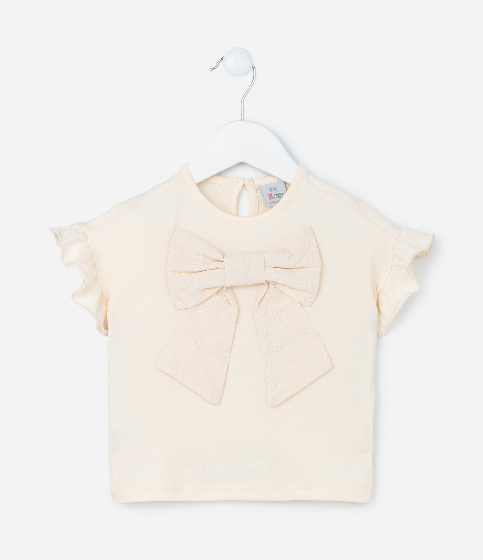 Blusa Infantil com Laço Grande em Broderie - Tam 0 a 18 meses Bege 2