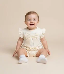 Blusa Infantil com Laço Grande em Broderie - Tam 0 a 18 meses